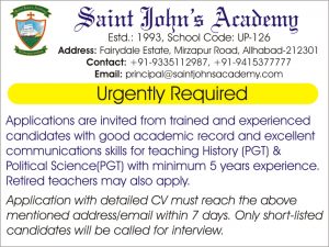 Requirement for History(PGT) and Political Science (PGT) teachers